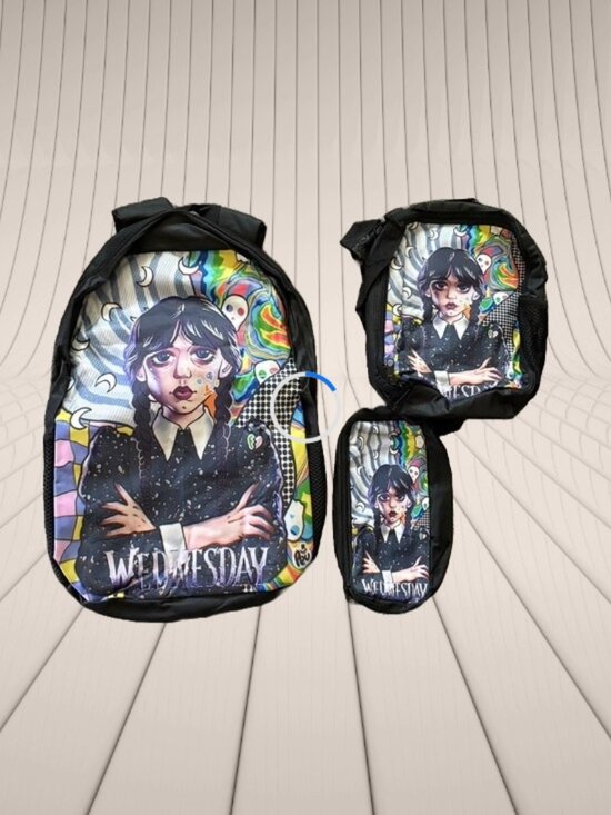 Other - Wednesday-themed Backpack Set in Black with Multicolor Graphic